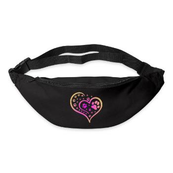 Buntes Herz mit Pfoten und Sternen - Gürteltasche - Schwarz - Vorne