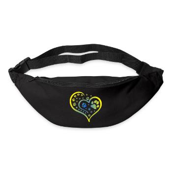 Buntes Herz mit Pfoten und Sternen - Gürteltasche - Schwarz - Vorne