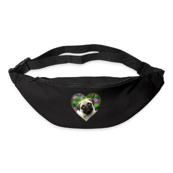 Lustiger Mops Welpe Hund Foto Porträt mit Herz - Gürteltasche - Schwarz - Vorne