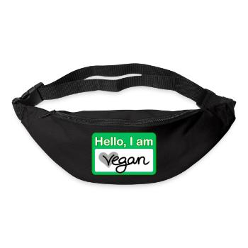 Hello, I am vegan Namensschild - Gürteltasche - Schwarz - Vorne