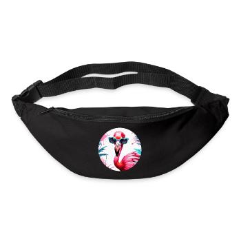 Flamant rose / Animal / Rose / Tropical / Longues pattes - Sac banane - noir - Devant