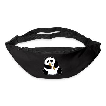 Fat Panda Bear Eating Pizza Funny Comic Style - Bum bag - black - Front