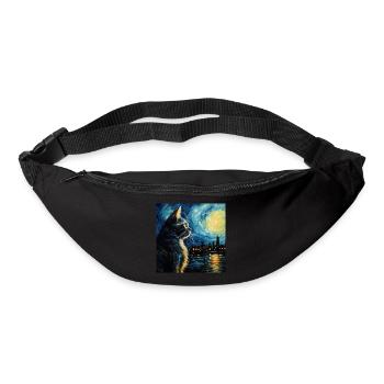 Chat, Motif De Chat, Van Gogh, Nuit Étoilée - Sac banane - noir - Devant