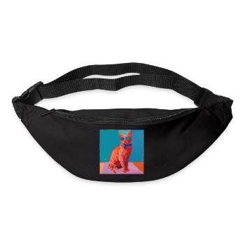 Chat, motif chat, pop art, cadeau, idée cadeau - Sac banane - noir - Devant