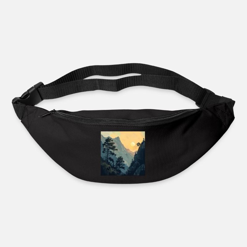 Berge, Landschaft, Natur, Bäume, Sonne - Gürteltasche - Schwarz