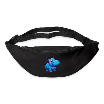 Süßes Blaues Cartoon Nilpferd Lächelt - Gürteltasche - Schwarz - Vorne