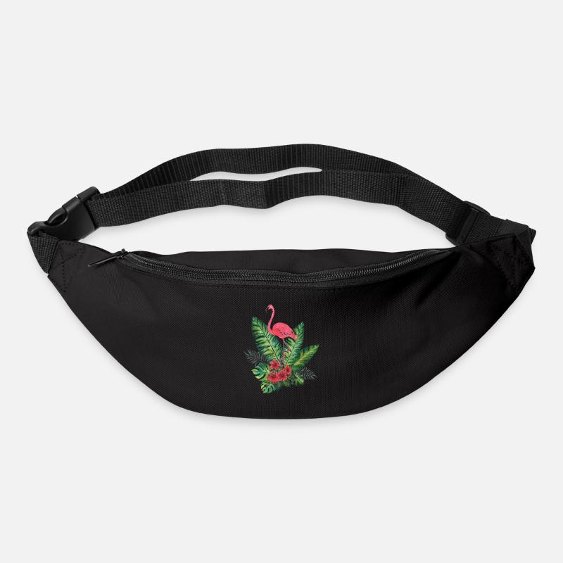 Flamant Rose tropical - Sac banane - noir