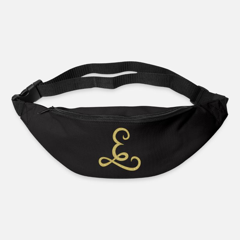 E - or, lettre, alphabet, monogramme - Sac banane - noir
