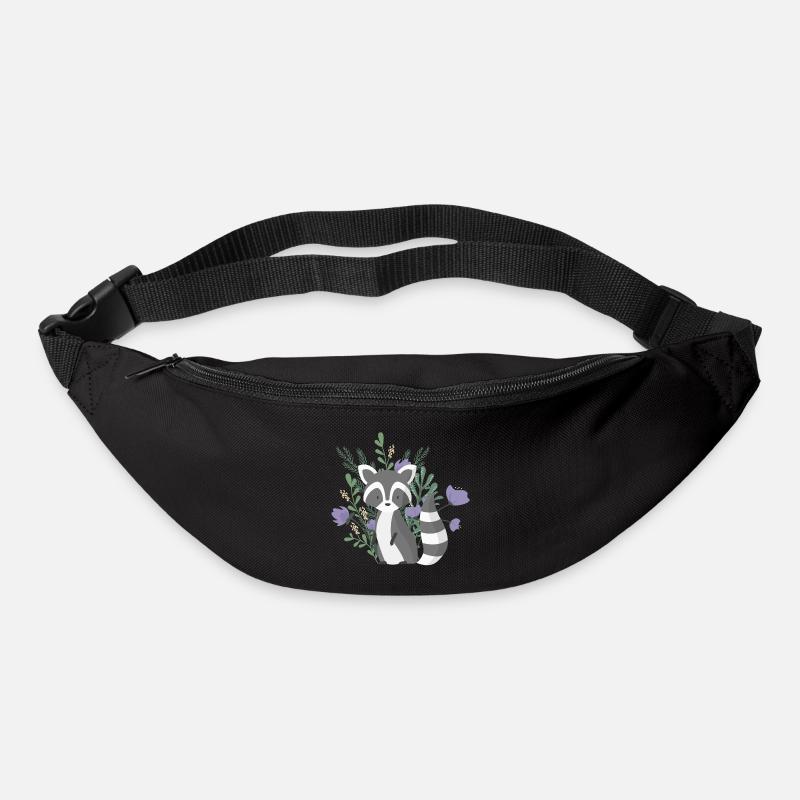 Ours mignon de ract avec des usines et des fleurs pourpres - Sac banane - noir