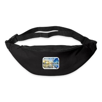 Londres UK Aquarelle Esquisse Dessinée à la Main Peinture - Sac banane - noir - Devant