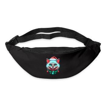 Charmant chaton portant un chapeau de Père Noël - Sac banane - noir - Devant