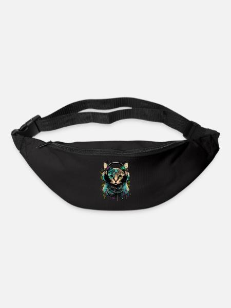 Chat avec casque - Sac banane - noir