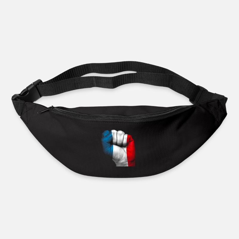 Drapeau français peint sur un poing fermé. - Sac banane - noir