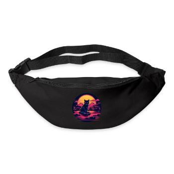 Synthwave japan Chat dans la nuit - Sac banane - noir - Devant