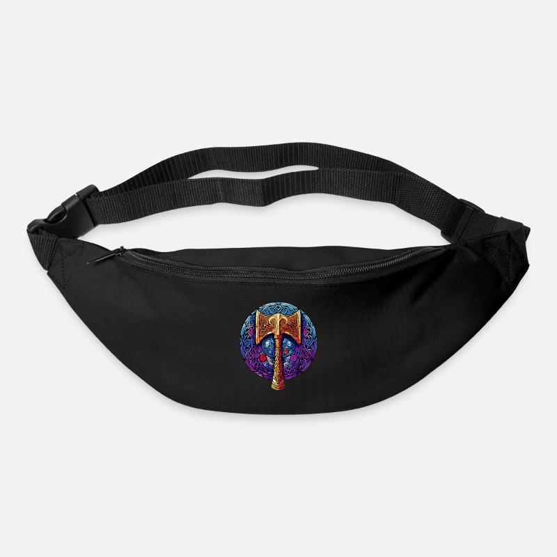 Hache viking dorée au design moderne avec des runes - Sac banane - noir