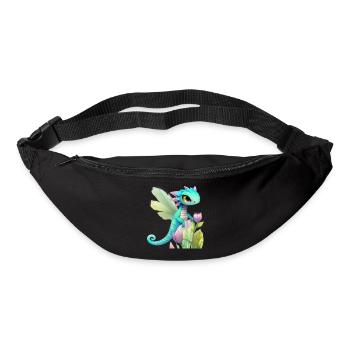 Kawaii Dragon Cartoon sur Fleur Rose - Sac banane - noir - Devant