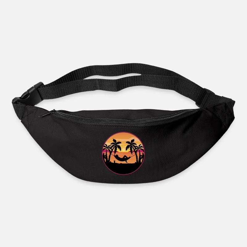 Palmiers avec hamac sur la plage - coucher de soleil - Sac banane - noir