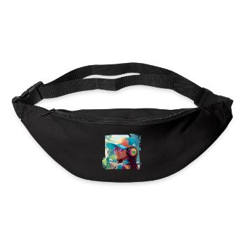 Fille avec des écouteurs - Sac banane - noir - Devant