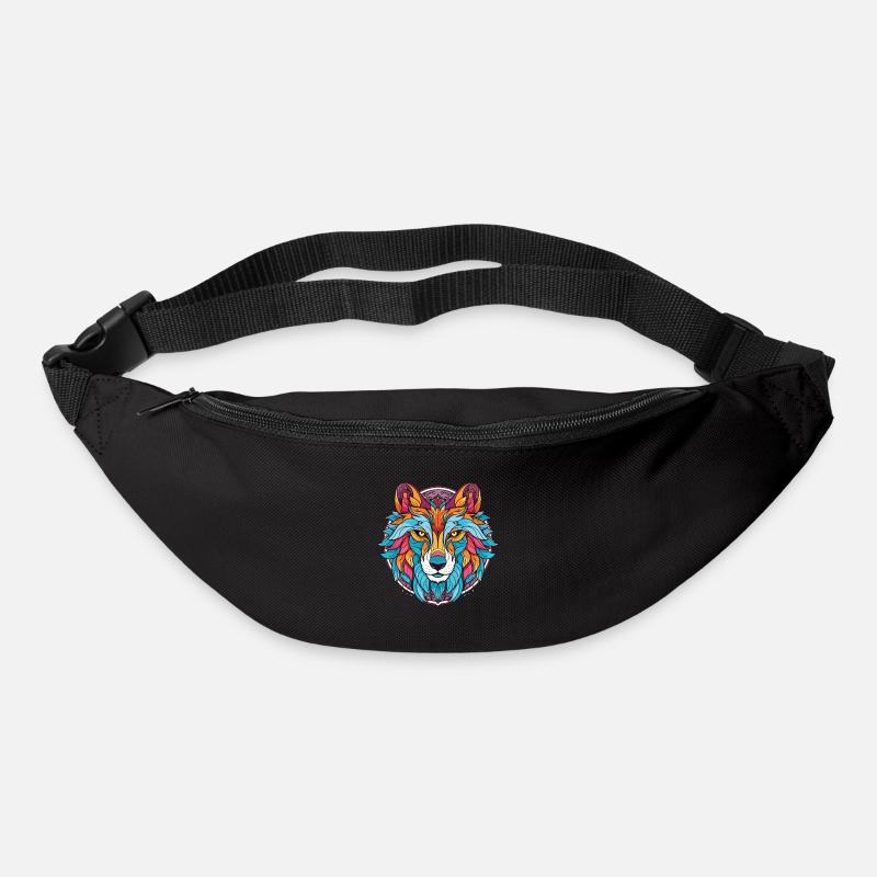 Wolf buntes Aquarell Tier Haustier Illustration - Gürteltasche - Schwarz
