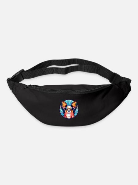 Papillon Hund Buntes Glas Bunte Karikatur Kawaii - Gürteltasche - Schwarz