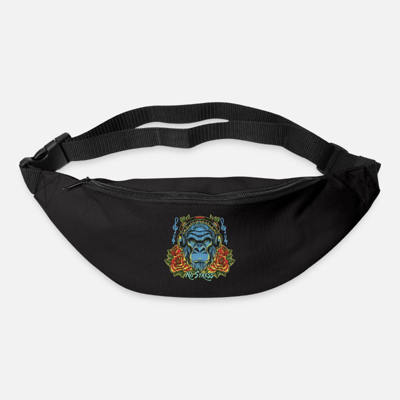 Gorilla mit Kopfhörer Lustiger Spruch NO STRESS - Gürteltasche - Schwarz