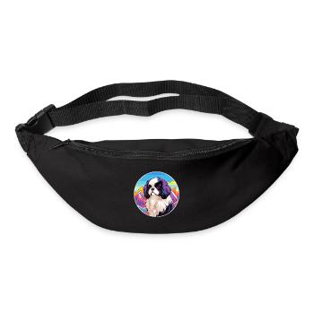 Japanisches Kinn Hunderasse Cartoon Kawaii Aquarell - Gürteltasche - Schwarz - Vorne