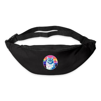 German Longhair Cat Colorful Cartoon Watercolor Il - Bum bag - black - Front