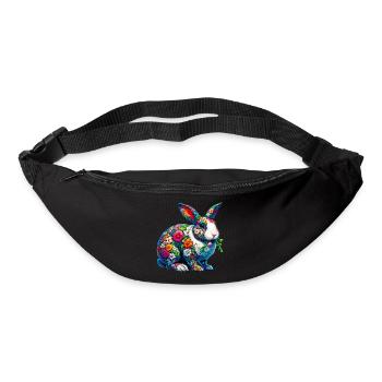 Lapin décoré de fleurs - Sac banane - noir - Devant