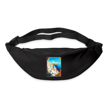 Santorin Grèce Affiche de voyage vintage souvenir - Sac banane - noir - Devant