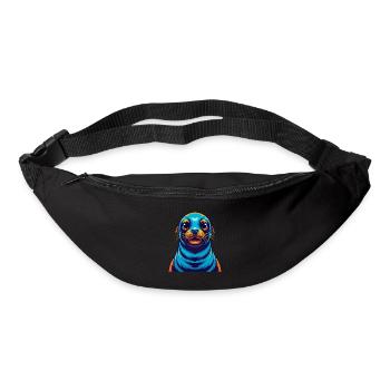 phoque coloré Kawaii Dessin animé Personnage Clipart - Sac banane - noir - Devant
