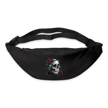 Totenkopf mit Rosenblüten - Gürteltasche - Schwarz - Vorne