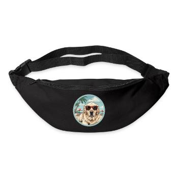 Chien récepteur doré sur la plage avec des lunettes rouges - Sac banane - noir - Devant