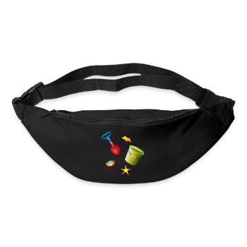 Pelle colorée et seau avec des moules sur la plage - Sac banane - noir - Devant
