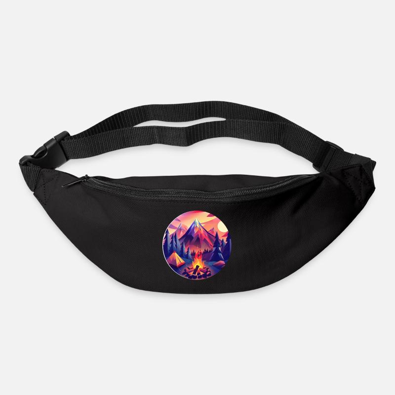 Retro Camping Design – Low Poly Tent & Campfire - Bum bag - black