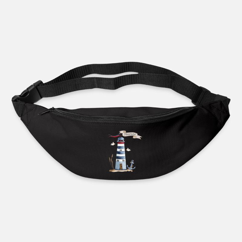 Leuchtturm mit Meerestieren und Banner - Gürteltasche - Schwarz