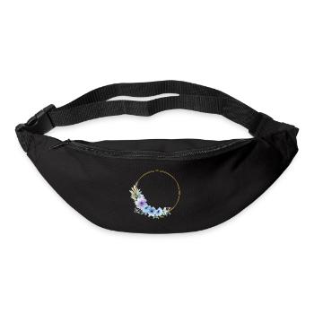 Blue, gold, green, floral wreath, customizable - Bum bag - black - Front