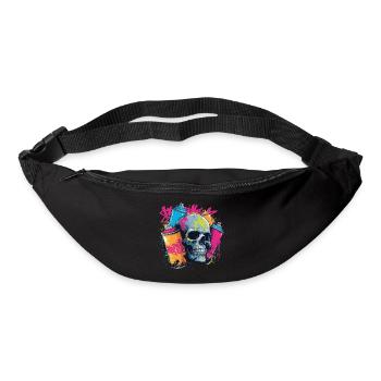 Crâne et graffiti | Design de street art coloré - Sac banane - noir - Devant
