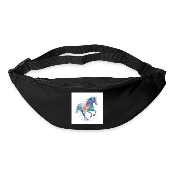 Cheval aquarelle au galop arc-en-ciel - Sac banane - noir - Devant