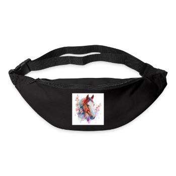 Aquarell Pferd und Blüten - Gürteltasche - Schwarz - Vorne