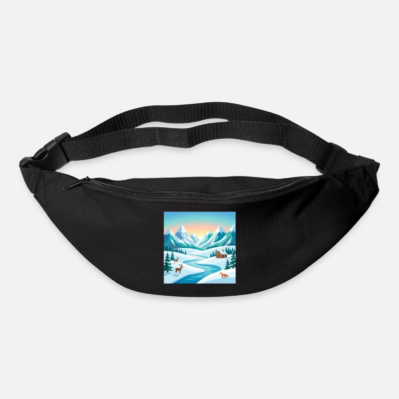 Paysages alpins d’hiver avec cerfs et huttes - Sac banane - noir