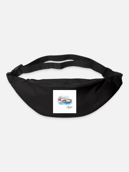 Azzo Coastal Harbour Watercolour Painting - Bum bag - black