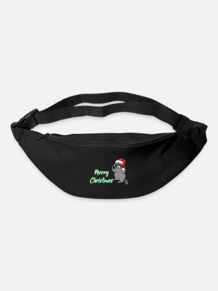 Merry Christmas Raccoon with Santa Hat - Bum bag - black