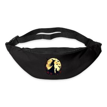 Hexe mit Katze, Vollmond, Rosen und Fledermäusen - Gürteltasche - Schwarz - Vorne