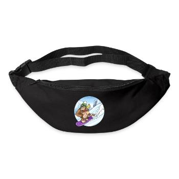 Doux gorille en snowboard neige paysage - Sac banane - noir - Devant