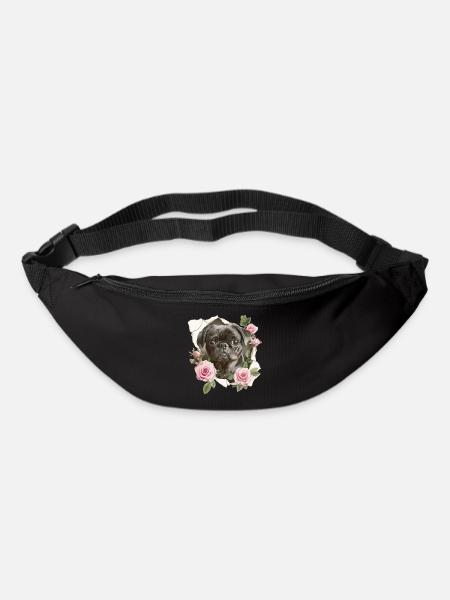 Mops Blumen Vintage - Gürteltasche - Schwarz
