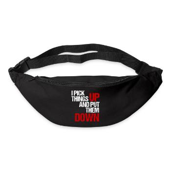Je ramasse des choses et les dépose (blanc/rouge) - Sac banane - noir - Devant