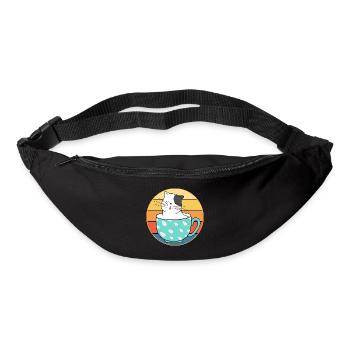 Drôle mignon Kawaii chat visage rétro coucher de soleil - Sac banane - noir - Devant