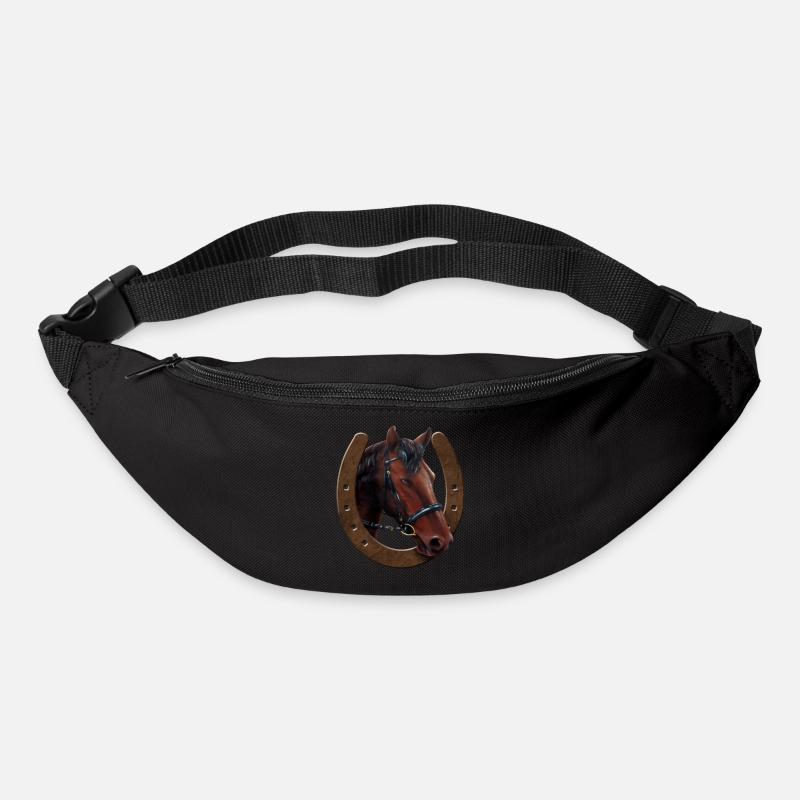 Tête de cheval et fer à cheval - Sac banane - noir