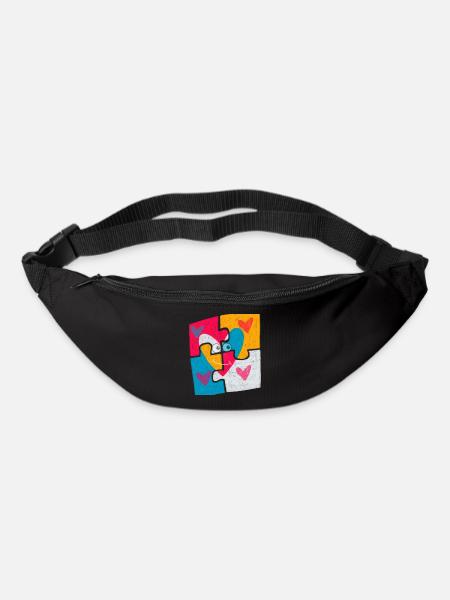 Motif puzzle coeur avec des yeux amour et famille - Sac banane - noir