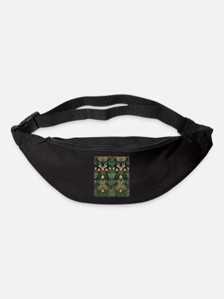 Symmetrical pattern with deer and flowers - Bum bag - black